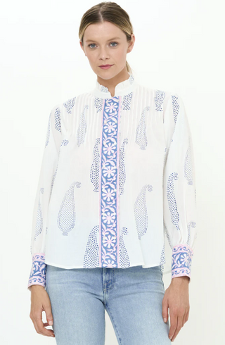 Pintuck Button Front Blouse in Aptos Blue