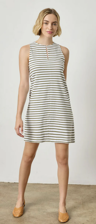 Keyhole Tank Dress in Kelp Stripe
