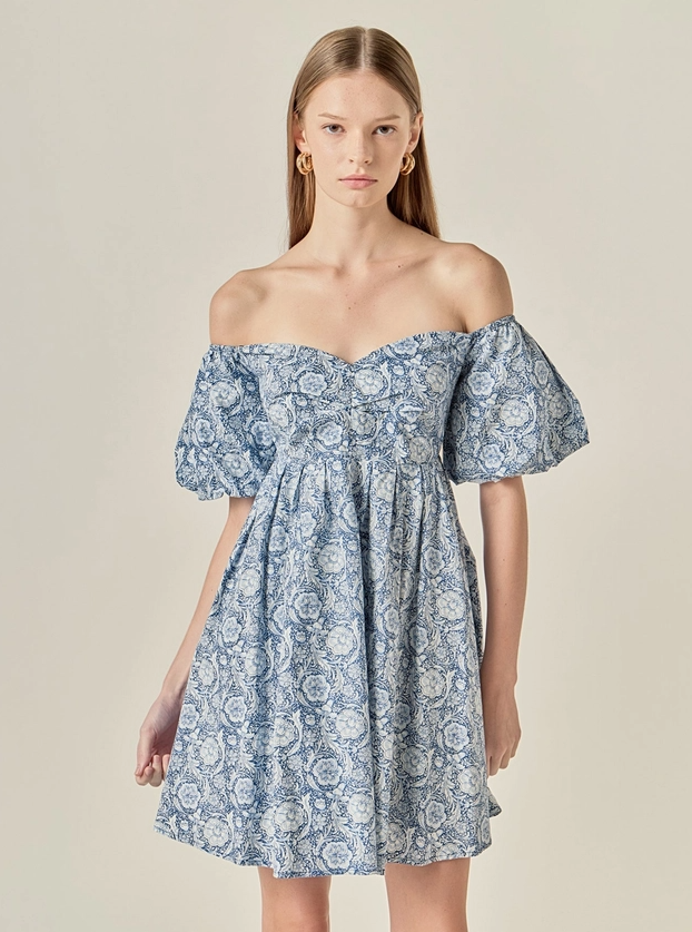 blue floral dress off the shoulder Floral Off Shoulder Mini Dress in Blue – Monkee's of Louisville