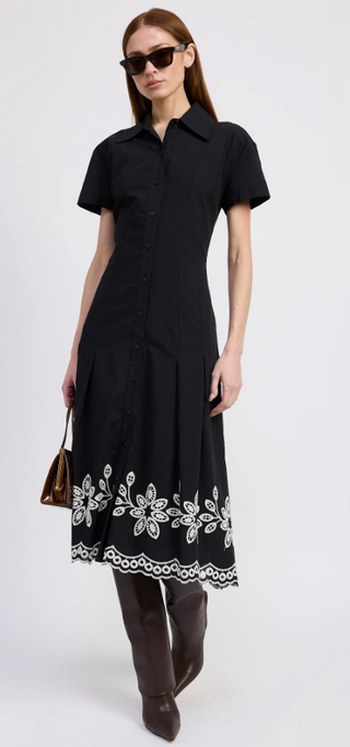 Isidora Mixed Media Midi Dress in Black Natural