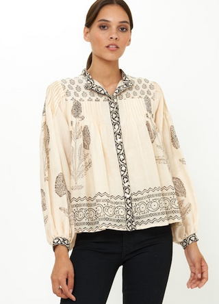 Mandarin Pintuck Blouse in Samba
