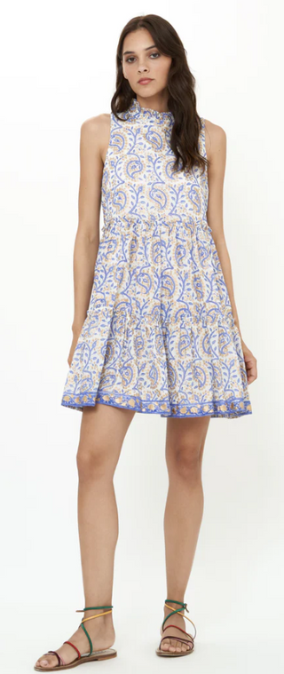 Ruffle Tiered Short Dress in Marseille Blue