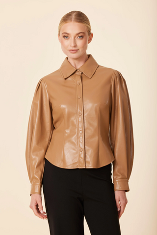 Vegan Leather Darted Top in Caramel