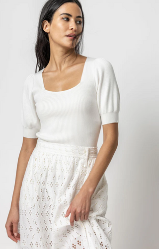 Full Sleeve Square Neck Sweater in White