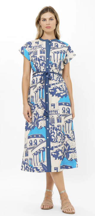 Cap Sleeve Shirt Midi Dress in Roma Blue