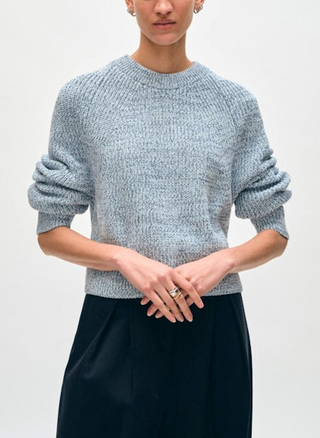 Organic Cotton Ribbed Raglan Crewneck in Blue Marl