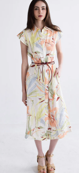 Epaulet Shirt Dress in Peach Watercolor