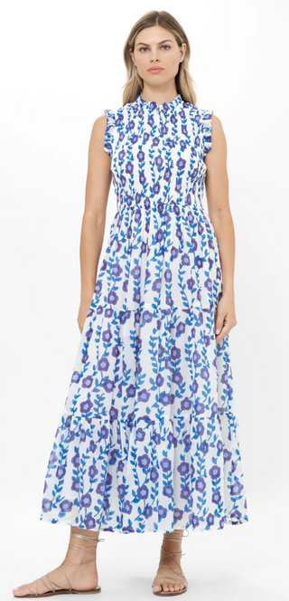 Sleeveless Smocked Maxi In Toscana Blue