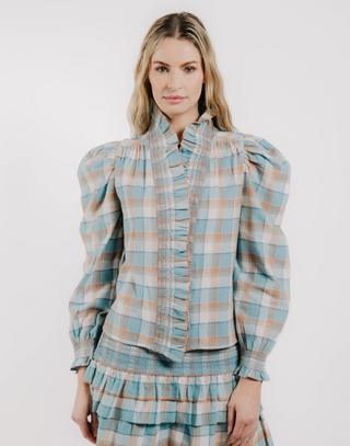 Long Sleeve Zuri Top in Wind Chime Plaid