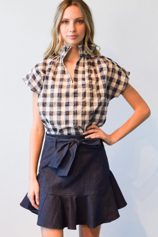 Vicki Short Sleeve Top in Navy Plaid