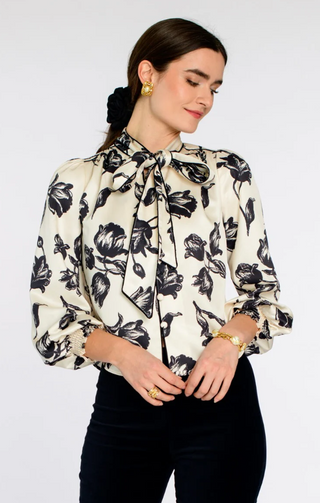 Brit Bow Blouse in Snow Tulip