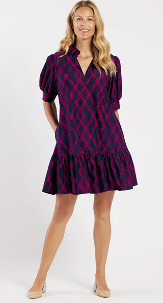 Tierney Dress in Diamond Lattice Navy