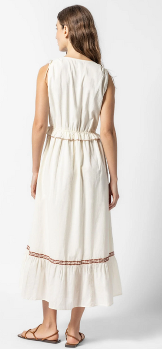 Gathered Waist V-Neck Dress in Ecru