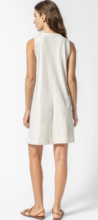 Split Neck Sleeveless Dress in Ecru