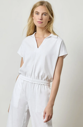 Elastic Hem Polo in White