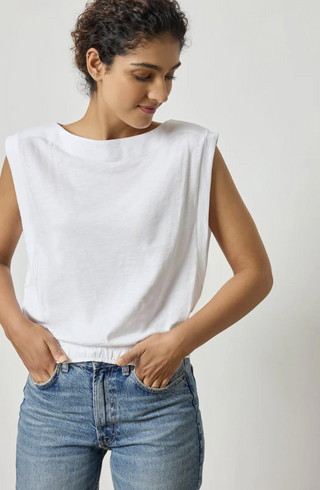 Elastic Hem Boatneck Top in White