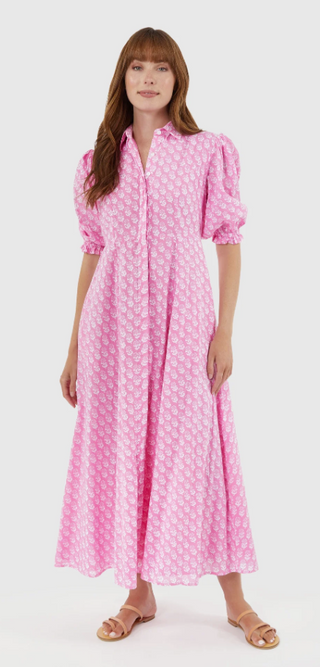 Rosie Dress in Pink Marigolds