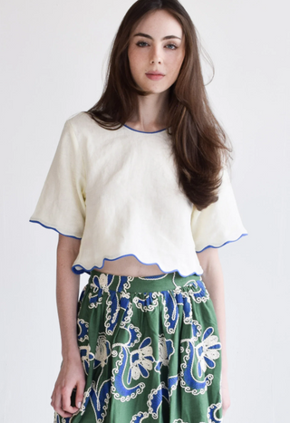 1/2 Sleeve Crop Top in Ivory Linen