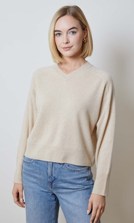 High V-Neck Cashmere Long Sleeve in Eco Beige