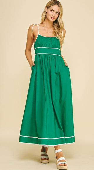 Contrast Strap Maxi Dress in Green