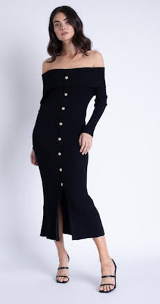 Alana Knit Midi Dress in Black