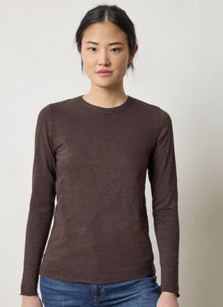 Long Sleeve Bias Crewneck in Espresso