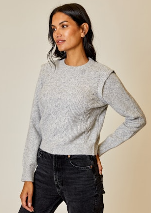 Crewneck Cable Knit Sweater in Airstream