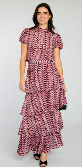 Eva Tiered Skirt in Abstract Zig Zag