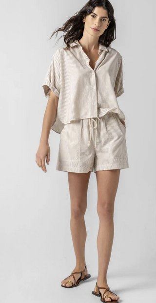 Striped Boxy Button Down in Flax Stripe