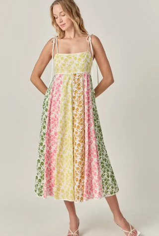 Colorblock Printed Midi Dress in Multi