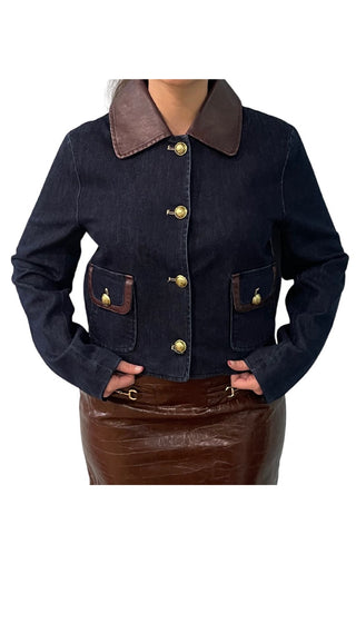 Vegan Leather Trim Jacket in Denim