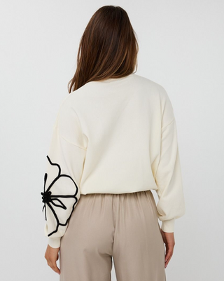 Sweater With Flower Patch In Ivory