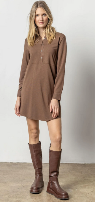 Long Sleeve Seamed Shirt Dress in Java