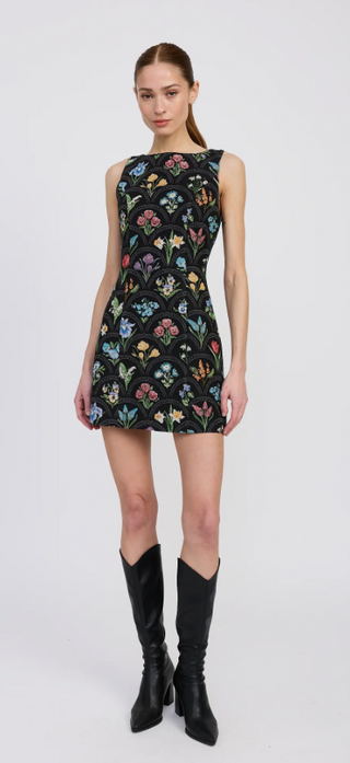 Daphne Sheath Mini Dress in Black Multi