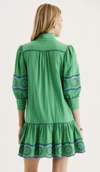 Christy Embroidered Skimmer Dress in Kelly Green