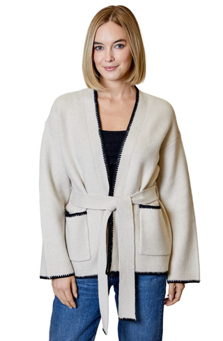 Tie Front Cardigan in Hummus Combo