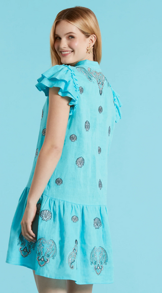Aimee Embroidery Linen Tunic in Seaside