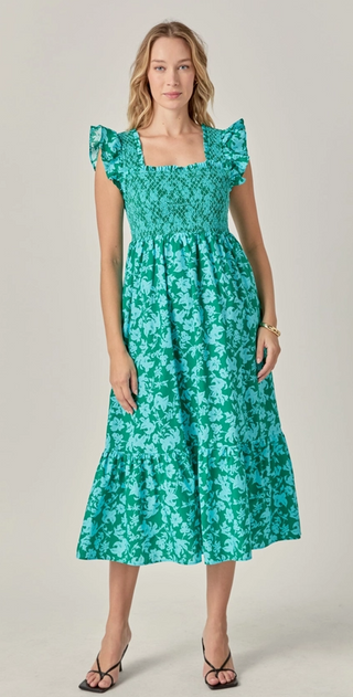 Printed Sleeveless Midi Dress in Green