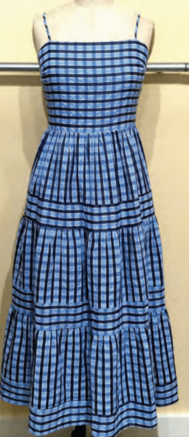 Thin Strap Striped Pattern Tiered Dress in Blue