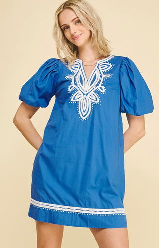 V-Neck Mini Dress in Blue