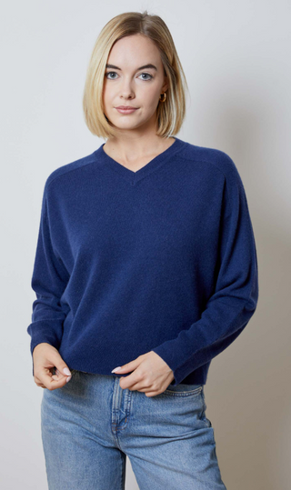 High V-Neck Cashmere Long Sleeve in Celestial