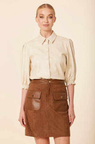 Faux Suede Vegan Leather Skirt in Brown
