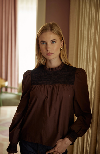 Cassidy Top Cotton Poplin in Chicory Coffee