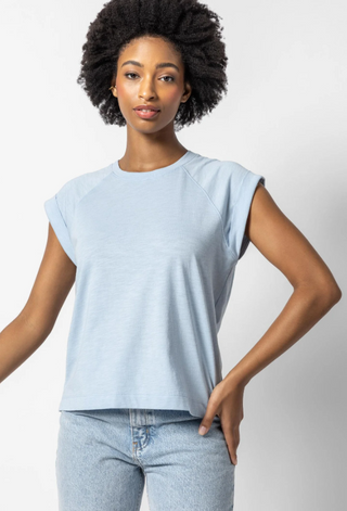 Boxy Cuffed Sleeve Crewneck Tee in Crystal
