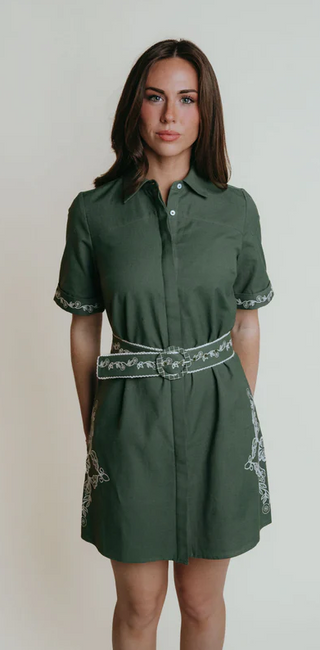 Demi Dress in Green Embroidery