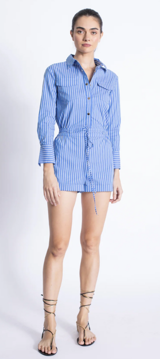 Reed Poplin Romper in Jean Stripes