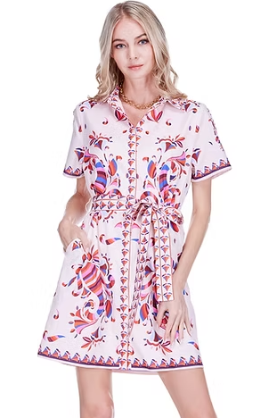 Short Sleeve Shirtdress in Retro Floral