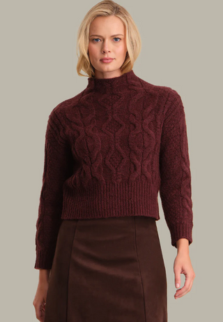 Grace Cable Funnel Neck Pullover in Oxblood