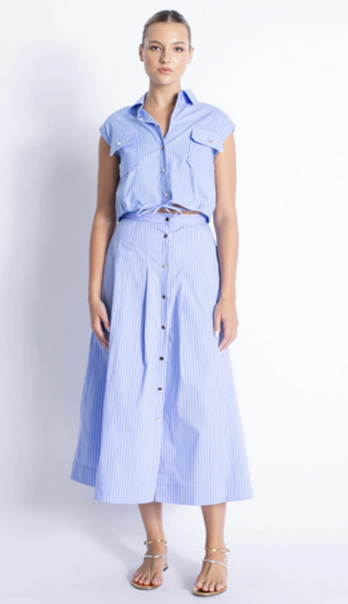 Eden Button Down Skirt in Blue Stripes
