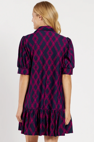 Tierney Dress in Diamond Lattice Navy